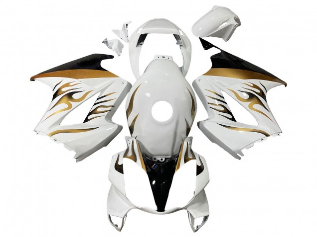 Erschwingliche Honda VFR 800 Motorrad Verkleidung 2002-2013 - Weiss Gold Flamme