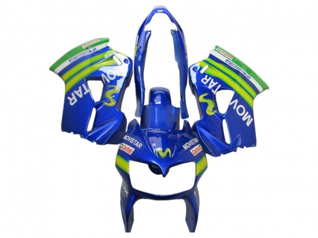Erschwingliche Honda VFR 800 Motorrad Verkleidung 2002-2013 - Blau Grun Weiss MoviStar Castrol