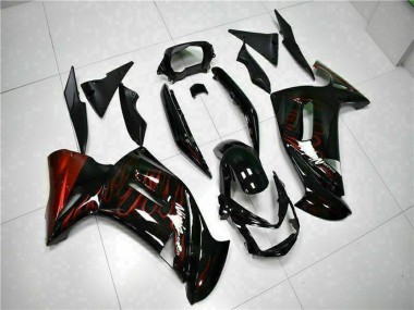 Erschwingliche Kawasaki EX650 Motorrad Verkleidung 2006-2008 - Glanzendes Schwarz Rot Flamme