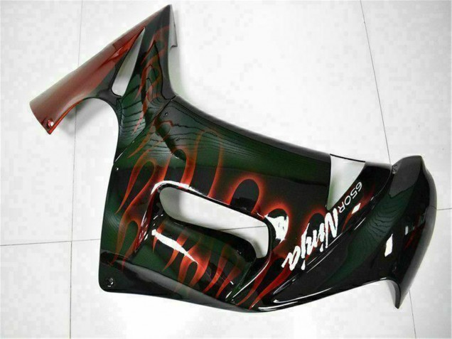 Erschwingliche Kawasaki EX650 Motorrad Verkleidung 2006-2008 - Glanzendes Schwarz Rot Flamme