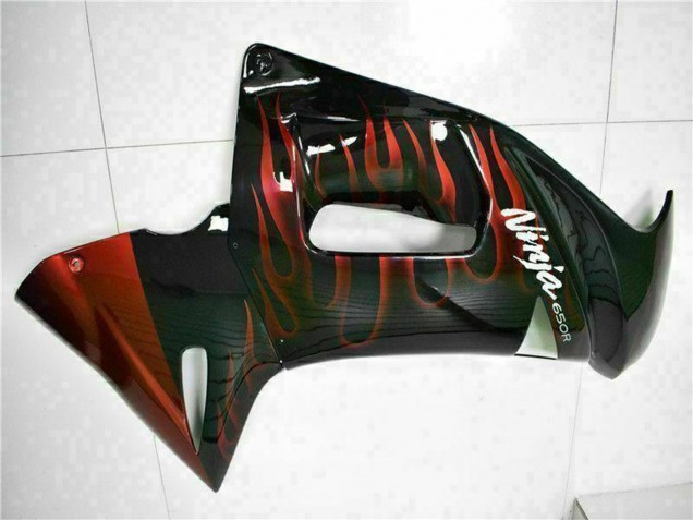 Erschwingliche Kawasaki EX650 Motorrad Verkleidung 2006-2008 - Glanzendes Schwarz Rot Flamme