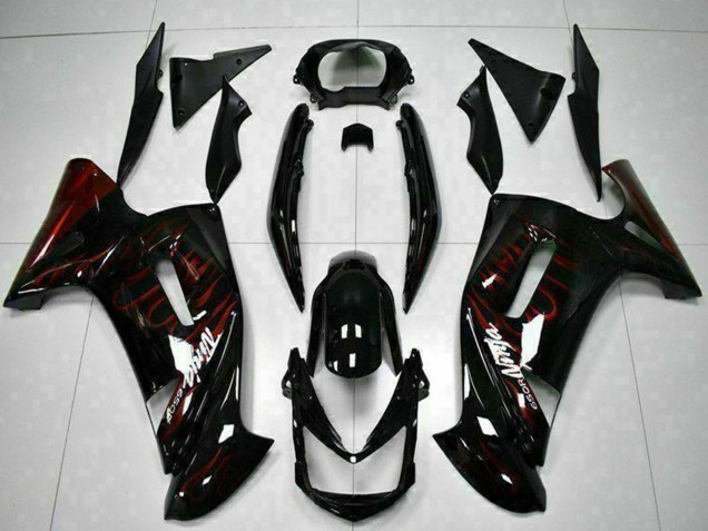 Erschwingliche Kawasaki EX650 Motorrad Verkleidung 2006-2008 - Glanzendes Schwarz Rot Flamme
