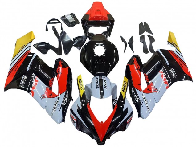 Erschwingliche Honda CBR1000RR Motorrad Verkleidung 2004-2005 - Gelb Rot Weiss Glanzendes Red Bull Repsol HRC