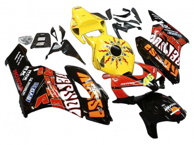 Erschwingliche Honda CBR1000RR Motorrad Verkleidung 2004-2005 - Gelb Orange Glanzendes Schwarz Repsol Rossi 46