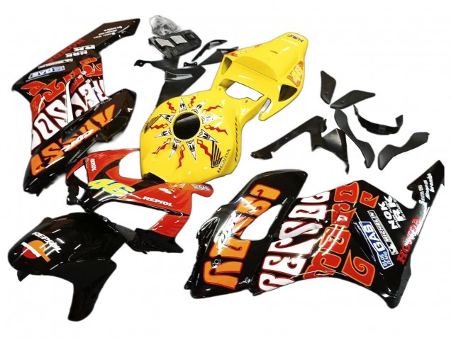Erschwingliche Honda CBR1000RR Motorrad Verkleidung 2004-2005 - Gelb Orange Glanzendes Schwarz Repsol Rossi 46