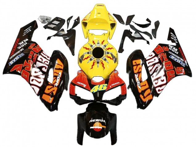 Erschwingliche Honda CBR1000RR Motorrad Verkleidung 2004-2005 - Gelb Orange Glanzendes Schwarz Repsol Rossi 46
