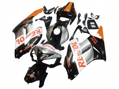 Erschwingliche Honda CBR1000RR Motorrad Verkleidung 2004-2005 - Orange Silber Glanzendes Schwarz Repsol