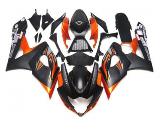 Erschwingliche Suzuki GSXR 1000 Motorrad Verkleidung 2005-2006 - Glanzendes Schwarz Matt Schwarz Schwarz Orange