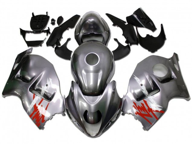 Erschwingliche Suzuki GSXR 1300 Hayabusa Motorrad Verkleidung 1996-2007 - Silber mit Rot Weiss Aufkleber