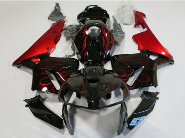 Erschwingliche Honda CBR600RR Motorrad Verkleidung 2005-2006 - Glanzendes Schwarz Rot Flamme