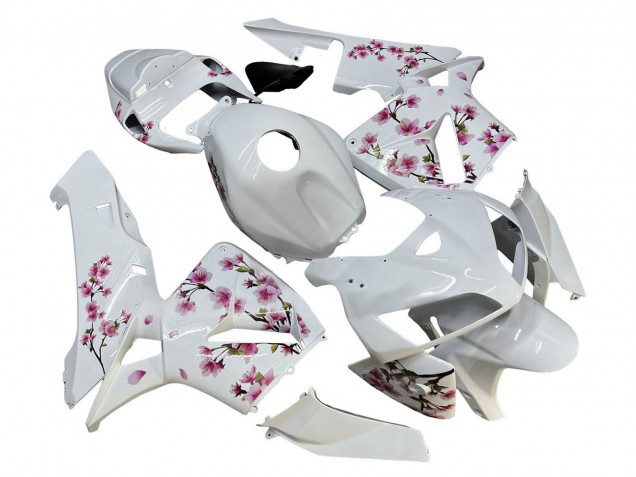 Erschwingliche Honda CBR600RR Motorrad Verkleidung 2005-2006 - Weiss mit Cherry Blossom