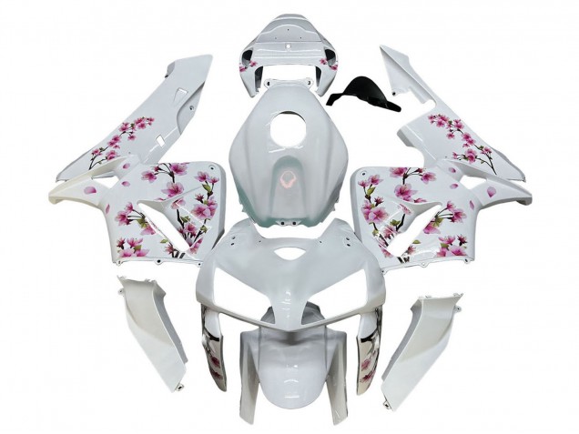 Erschwingliche Honda CBR600RR Motorrad Verkleidung 2005-2006 - Weiss mit Cherry Blossom