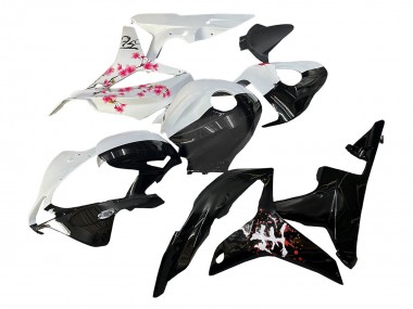 Erschwingliche Honda CBR600RR Motorrad Verkleidung 2007-2008 - Weiss Cherry Blossom Glanzendes Schwarz Geteiltes