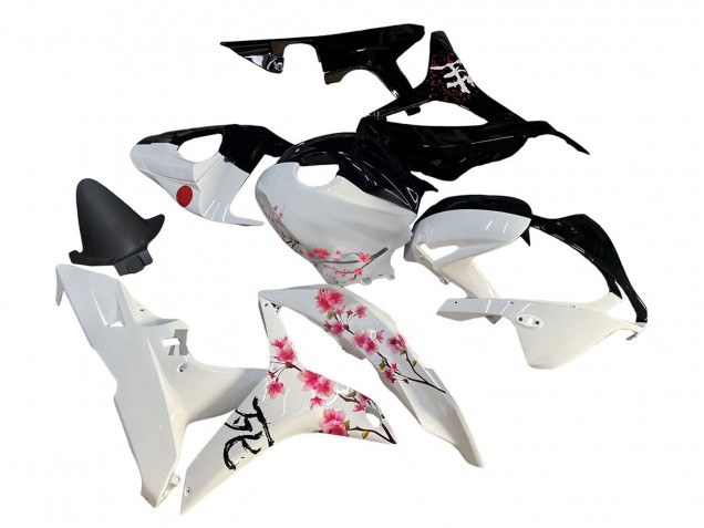 Erschwingliche Honda CBR600RR Motorrad Verkleidung 2007-2008 - Weiss Cherry Blossom Glanzendes Schwarz Geteiltes