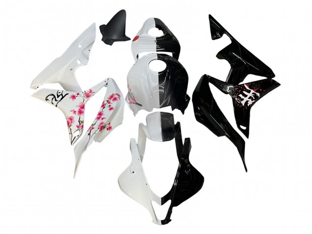 Erschwingliche Honda CBR600RR Motorrad Verkleidung 2007-2008 - Weiss Cherry Blossom Glanzendes Schwarz Geteiltes