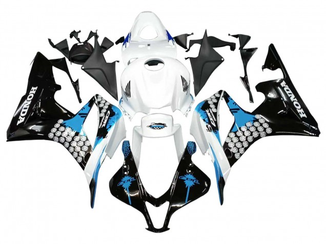 Erschwingliche Honda CBR600RR Motorrad Verkleidung 2007-2008 - Weiss Hellblau Glanzendes Schwarz