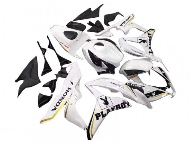 Erschwingliche Honda CBR600RR Motorrad Verkleidung 2007-2008 - Weiss Gold Glanzendes Schwarz Playboy