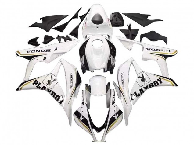 Erschwingliche Honda CBR600RR Motorrad Verkleidung 2007-2008 - Weiss Gold Glanzendes Schwarz Playboy