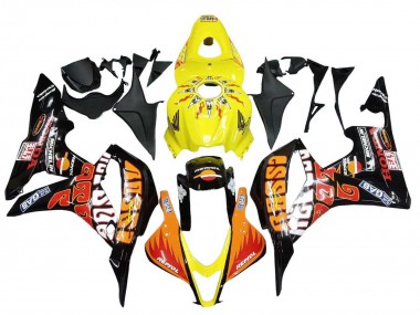 Erschwingliche Honda CBR600RR Motorrad Verkleidung 2007-2008 - Gelb Orange Glanzendes Schwarz Rossi Repsol