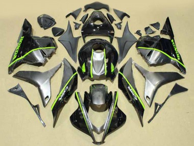 Erschwingliche Honda CBR600RR Motorrad Verkleidung 2009-2012 - Silber Glanzendes Schwarz mit Fluoreszierendes Grun Linie