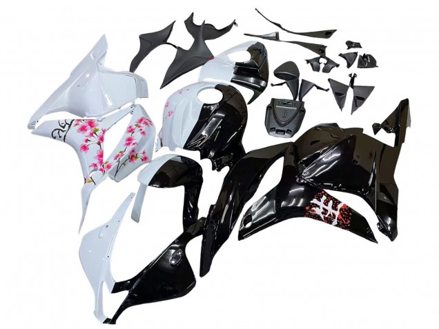Erschwingliche Honda CBR600RR Motorrad Verkleidung 2009-2012 - Weiss Cherry Blossom Glanzendes Schwarz