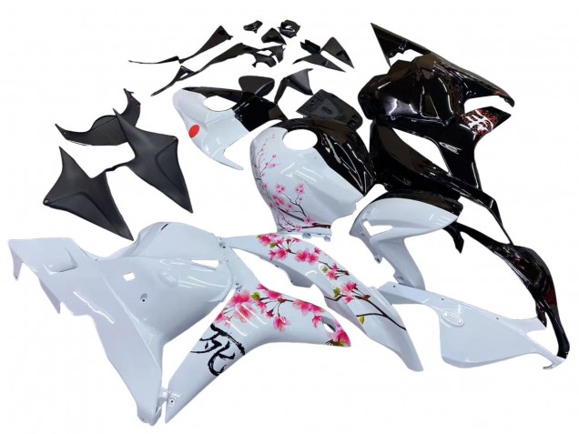 Erschwingliche Honda CBR600RR Motorrad Verkleidung 2009-2012 - Weiss Cherry Blossom Glanzendes Schwarz