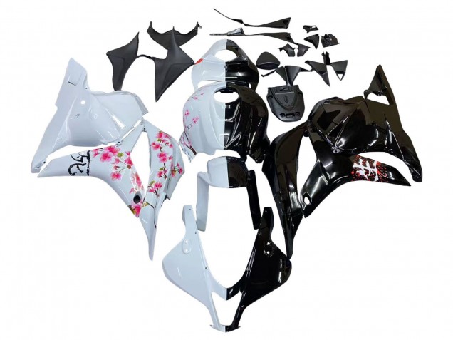 Erschwingliche Honda CBR600RR Motorrad Verkleidung 2009-2012 - Weiss Cherry Blossom Glanzendes Schwarz