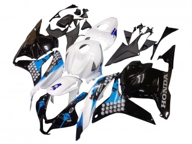 Erschwingliche Honda CBR600RR Motorrad Verkleidungen Kit 2009-2012 - Weiss Blau Glanzendes Schwarz
