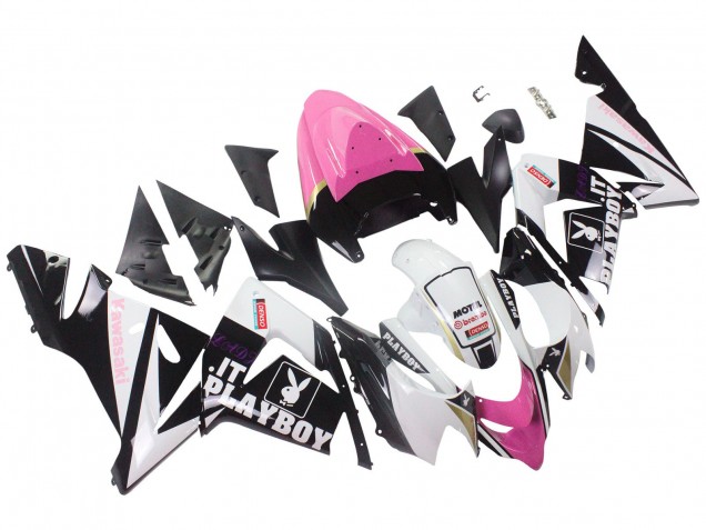 Erschwingliche Kawasaki ZX10R Motorrad Verkleidung 2004-2005 - Schwarz Rosa Weiss Playboy Motul