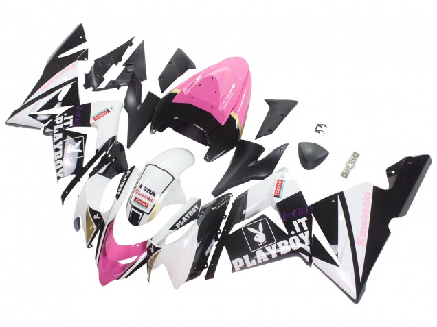 Erschwingliche Kawasaki ZX10R Motorrad Verkleidung 2004-2005 - Schwarz Rosa Weiss Playboy Motul