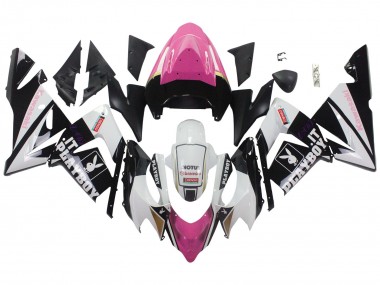 Erschwingliche Kawasaki ZX10R Motorrad Verkleidung 2004-2005 - Schwarz Rosa Weiss Playboy Motul