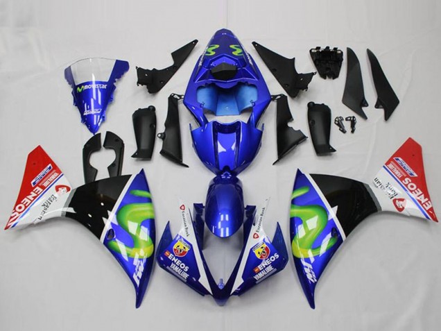 Erschwingliche Yamaha YZF R1 Motorrad Verkleidung 2012-2014 - Blau Weiss Rot Glanzendes Schwarz Grun ENEOS Yamalube