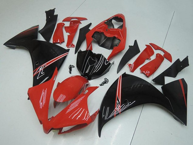 Erschwingliche Yamaha YZF R1 Motorrad Verkleidung 2012-2014 - Rot Glanzendes Schwarz