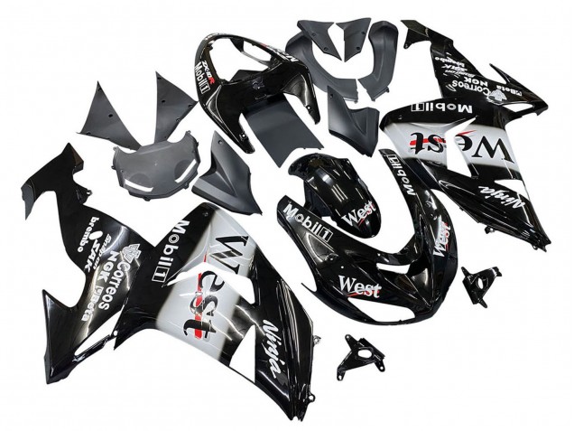 Erschwingliche Kawasaki ZX10R Motorrad Verkleidung 2006-2007 - Glanzendes Schwarz Weiss West