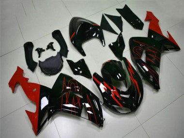 Erschwingliche Kawasaki ZX10R Motorrad Verkleidung 2006-2007 - Glanzendes Schwarz Rot