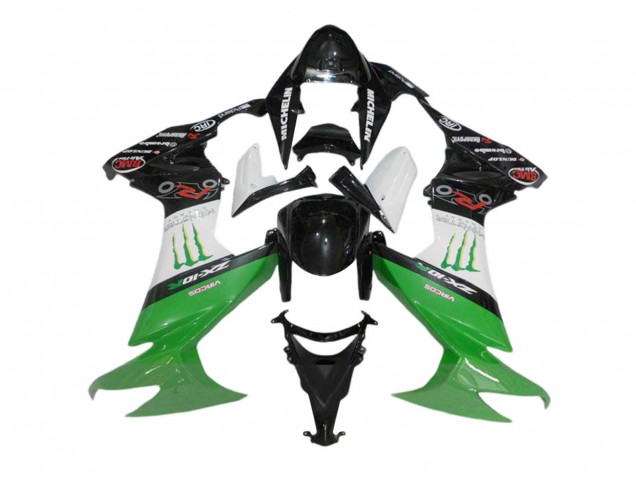 Erschwingliche Kawasaki ZX10R Motorrad Verkleidung 2008-2010 - Glanzendes Schwarz Weiss Grun Monster