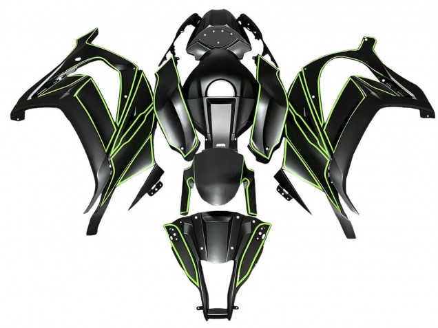 Erschwingliche Kawasaki ZX10R Motorrad Verkleidung 2008-2010 - Matt Schwarz Grun Linie