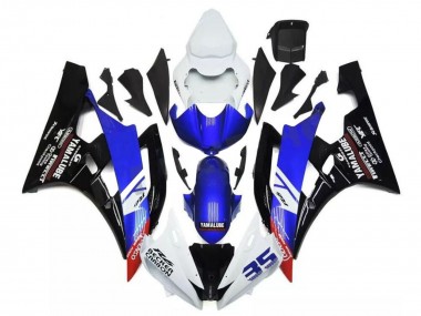 Erschwingliche Yamaha YZF R6 Motorrad Verkleidung 2006-2007 - Weiss Blau Glanzendes Schwarz Yamalube Becker Carbon