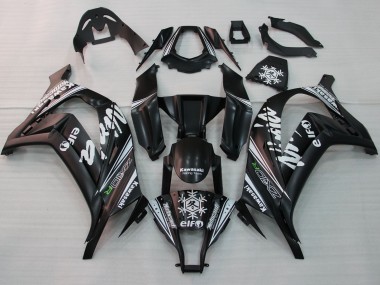 Erschwingliche Kawasaki ZX10R Motorrad Verkleidung 2011-2015 - Glanzendes Schwarz Weiss Elf Schnee Aufkleber