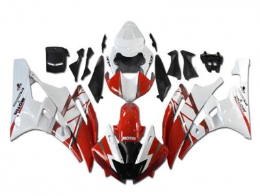 Erschwingliche Yamaha YZF R6 Motorrad Verkleidung 2006-2007 - Weiss Rot Schwarz Motul Michelin
