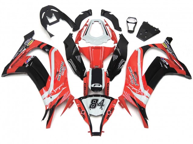 Erschwingliche Kawasaki ZX10R Motorrad Verkleidung 2011-2015 - Weiss Rot Glanzendes Schwarz Pedercini 84