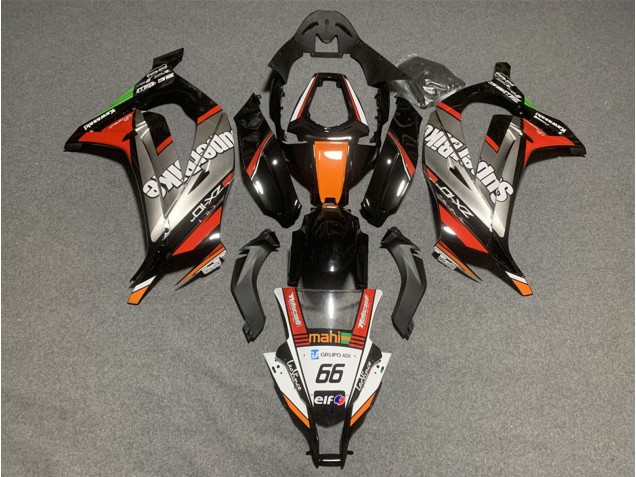 Erschwingliche Kawasaki ZX10R Motorrad Verkleidung 2011-2015 - Weiss Orange Schwarz Mahi Elf 66 Superbike