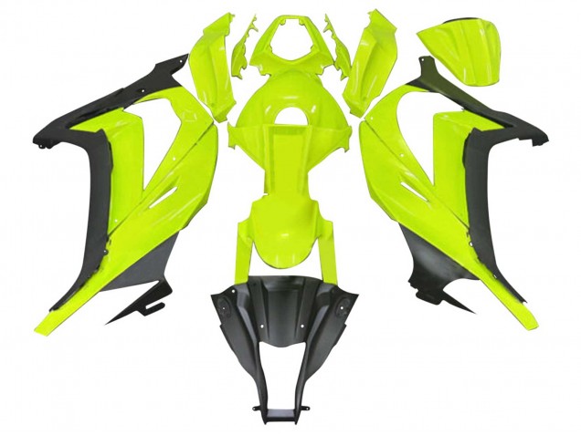 Erschwingliche Kawasaki ZX10R Motorrad Verkleidung 2011-2015 - Fluoreszierendes Grun Matt Schwarz