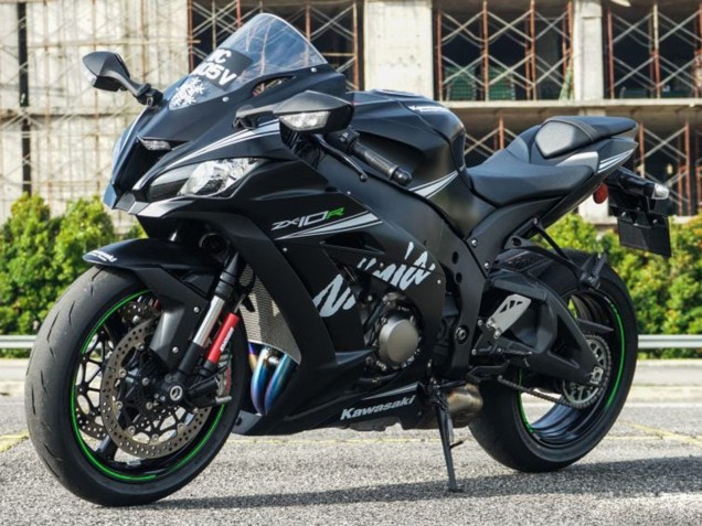 Erschwingliche Kawasaki ZX10R Motorrad Verkleidung 2011-2015 - Matt Schwarz Weiss Grun Schnee Aufkleber