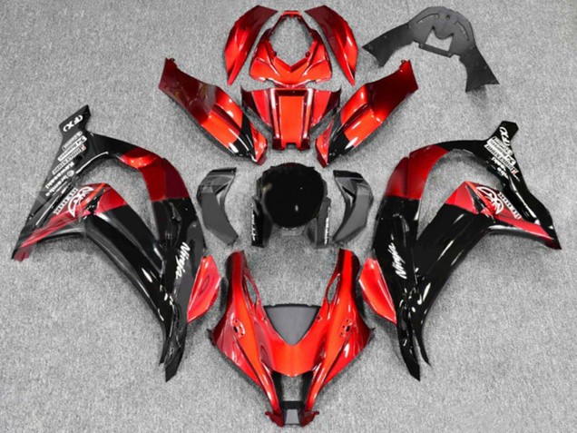 Erschwingliche Kawasaki ZX10R Motorrad Verkleidung 2016-2020 - Rot Glanzendes Schwarz