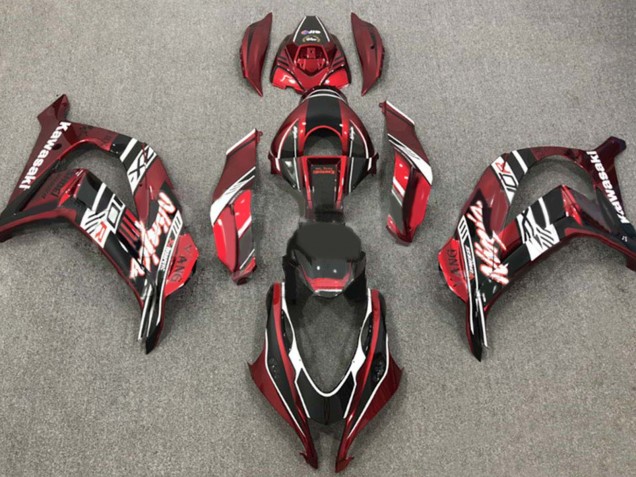 Erschwingliche Kawasaki ZX10R Motorrad Verkleidung 2016-2020 - Kastanienbraun Rot Weiss Glanzendes Schwarz