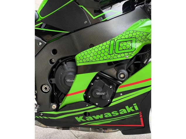 Erschwingliche Kawasaki ZX10R Motorrad Verkleidung 2021-2025 - Grun Glanzendes Schwarz