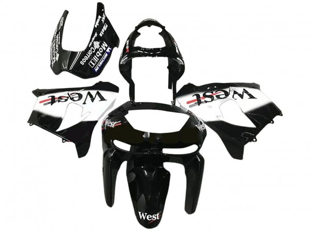 Erschwingliche Kawasaki ZX6R Motorrad Verkleidung 1998-1999 - Glanzendes Schwarz Weiss West