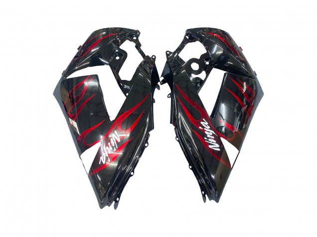 Erschwingliche Kawasaki ZX14R ZZR1400 Motorrad Verkleidung Kit 2006-2011 - Glanzendes Schwarz Rot Flamme