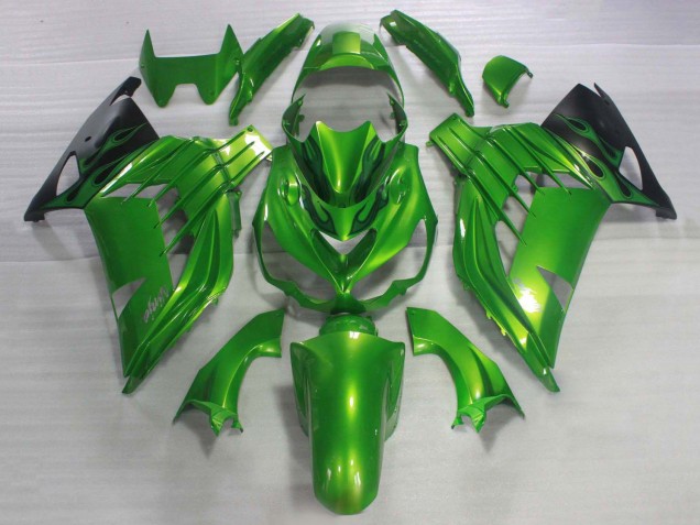 Erschwingliche Kawasaki ZX14R ZZR1400 Motorrad Verkleidung 2006-2011 - Grun Glanzendes Schwarz